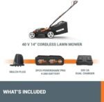 WORX 14" Cordless Lawn Mower, 2 in 1 Electric Mower Cuts Quietly, Compact & Lightweight Push Lawn Mower with 6-Position Height Adjustment for Small Yards, 2 Batteries & Charger Included, WG779  Patio, Lawn & Garden - Style : 21" 40V Mower w/(2) 5.0Ah Batteries - Image 6