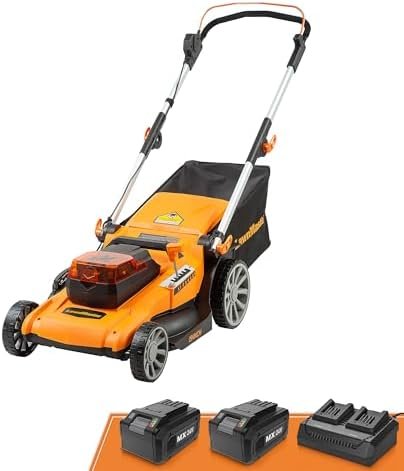 41gChIKAIPL._AC_.jpg LawnMaster 48V MAX Electric Lawn Mower, 19-inch Brushless Cordless Lawn Mower with 2X24V MAX 4.0Ah Battery and a Dual Charger-CLMF4819A Patio, Lawn & Garden - Color : 19-Inch-Orange - Image 1